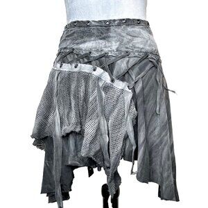 Lip Service Fishnet Mummy Skirt Size XS Gray Tie Dye Corset Tattered Ripped Y2k